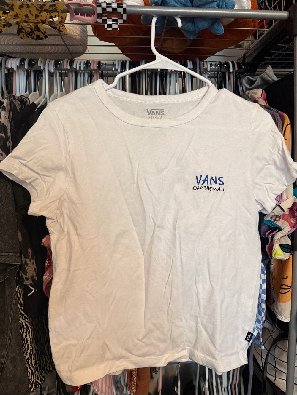 Vans White Tee with Small Blue 'Off The Wall' Logo